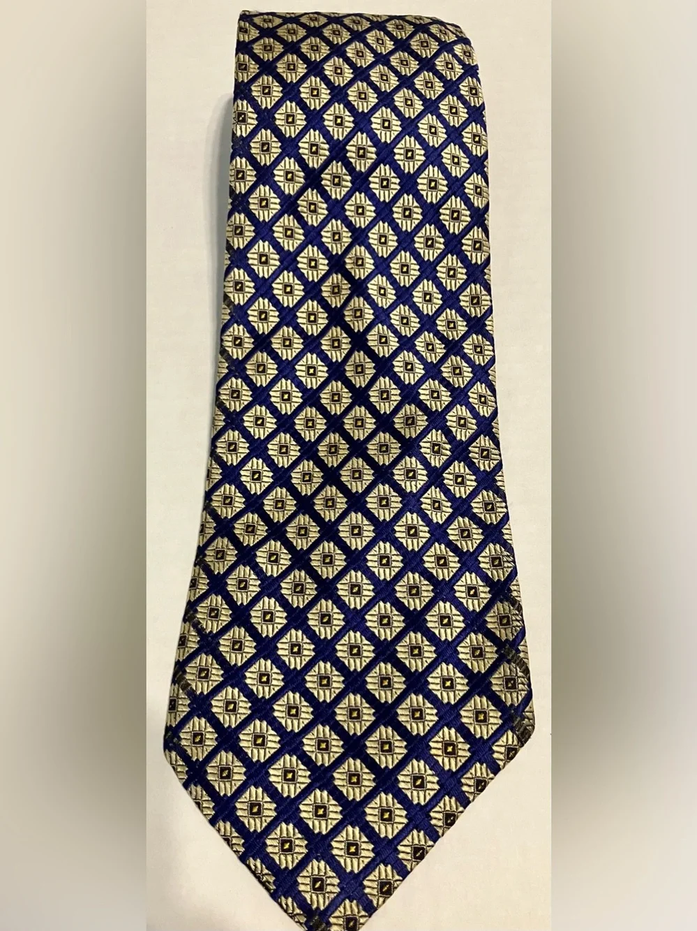 Robert Talbott Navy and Gold Geometric Silk Tie